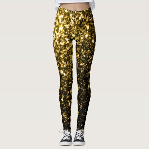 Dark gold yellow faux glitter sparkles leggings