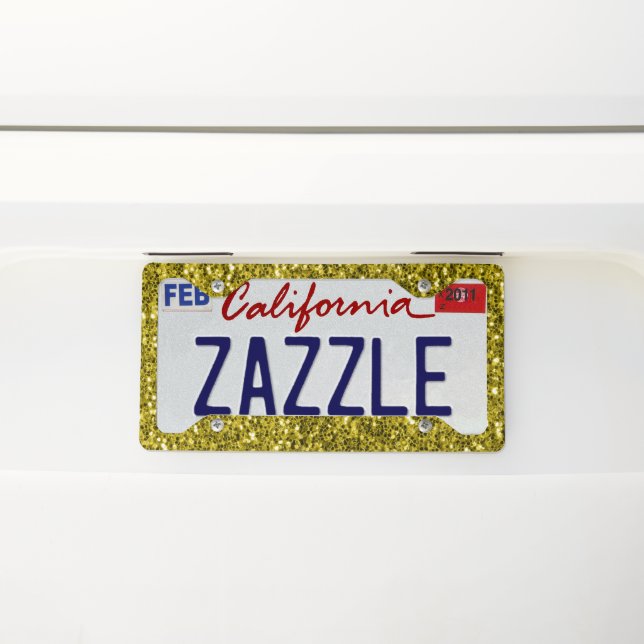  Dark gold yellow faux glitter sparkles License Plate Frame (On Car)