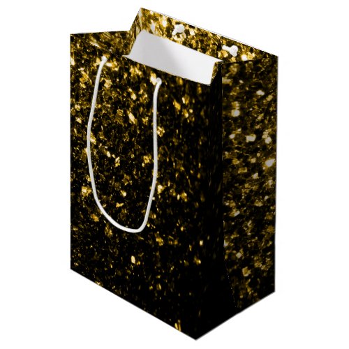 Dark gold yellow faux glitter sparkles medium gift bag