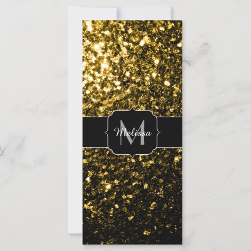 Dark gold yellow faux glitter sparkles Monogram