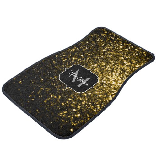 Dark gold yellow faux glitter sparkles Monogram Car Floor Mat