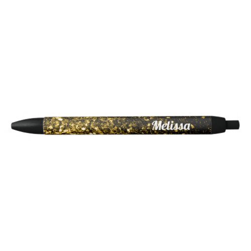 Dark gold yellow faux glitter sparkles Personalize Black Ink Pen