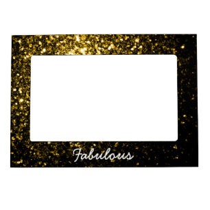 Dark gold yellow faux glitter sparkles Personalize Magnetic Photo Frame