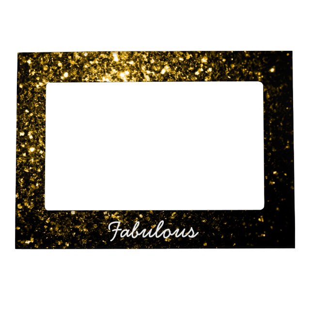 Dark gold yellow faux glitter sparkles Personalize Magnetic Photo Frame (Front)