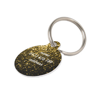 Dark gold yellow faux glitter sparkles Personalize Pet ID Tag
