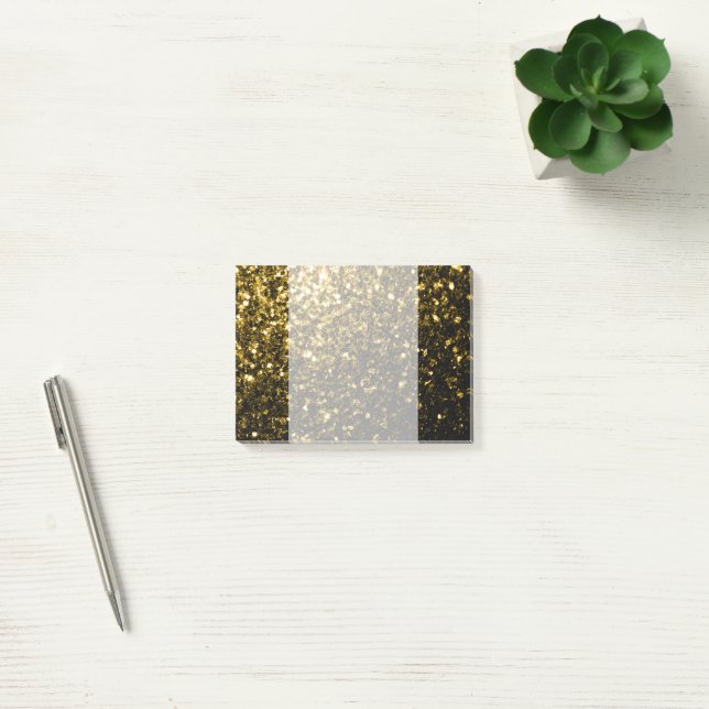 Dark gold yellow faux glitter sparkles post-it notes (Office)
