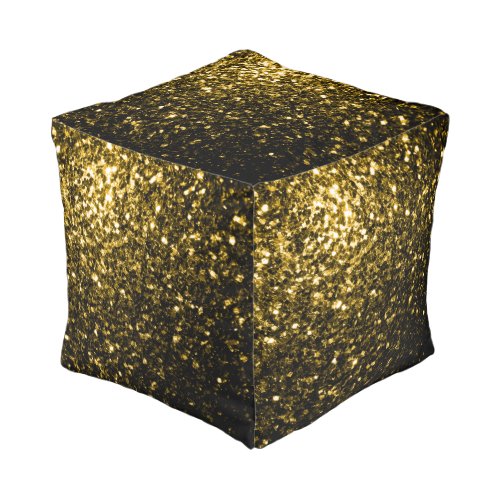 Dark gold yellow faux glitter sparkles pouf