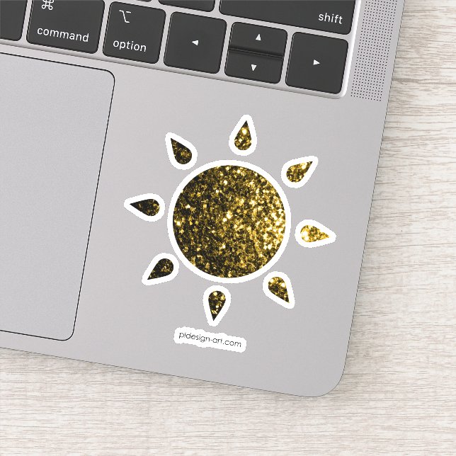 Dark gold yellow faux glitter sparkles Sun Sticker (Detail)