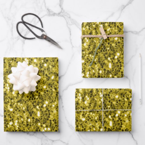  Dark gold yellow faux glitter sparkles Wrapping Paper Sheets