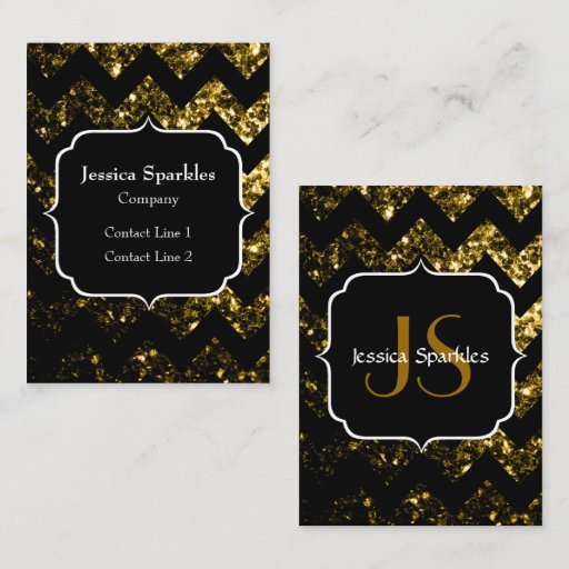 Customizable Beautiful Gold sparkles with Chevron and Monogram Business Card Templates