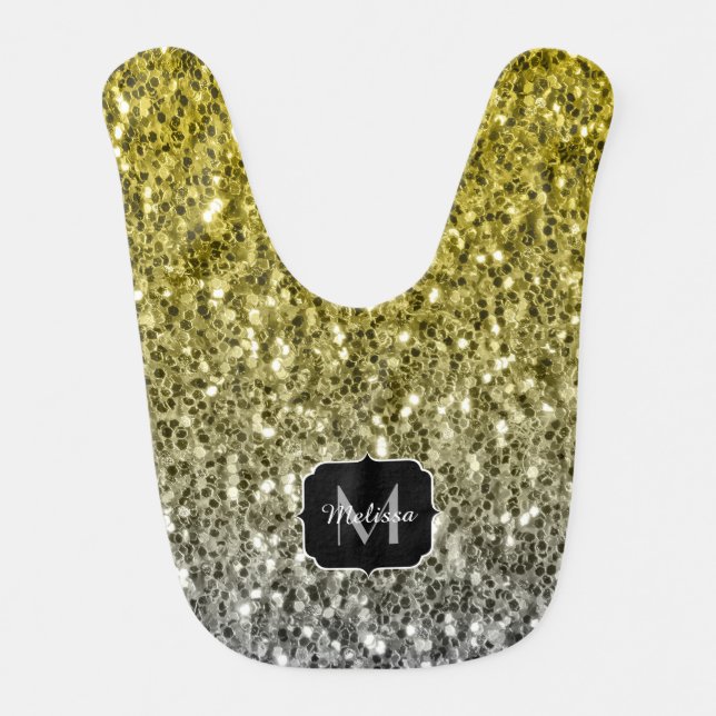  Dark gold yellow gray faux glitter sparkles Baby Bib (Front)