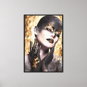 Dark Golden Beauty Body Paint Glamorous Art Canvas Print