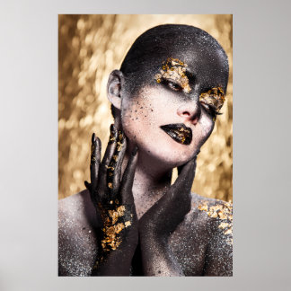 Dark Golden Beauty Body Paint Glamorous Art Poster