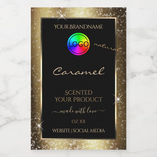 Dark Golden Glitter Frame Product Label with Logo (Single Label)