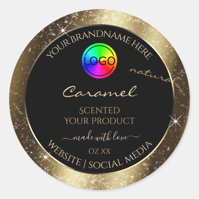Dark Golden Glitter Frame Product Label with Logo (Front)