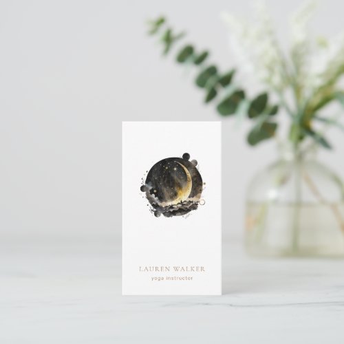 Dark Golden Moon Phases Yoga Studio Business Card