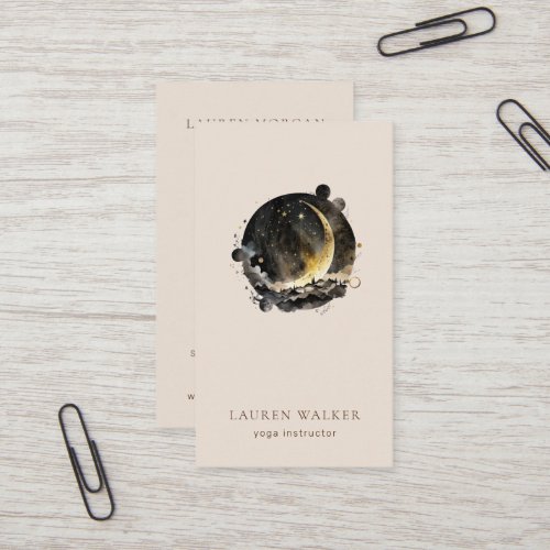 Dark Golden Moon Phases Yoga Studio Business Card