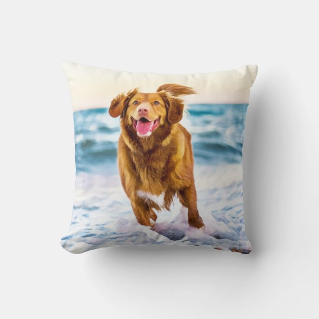 Dark Golden Retriever Dog Throw Pillow (Front)