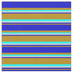 [ Thumbnail: Dark Goldenrod, Blue, Light Gray & Aqua Pattern Fabric ]