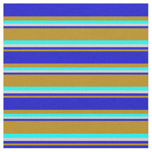 Dark Goldenrod, Blue, Light Gray & Aqua Pattern Fabric