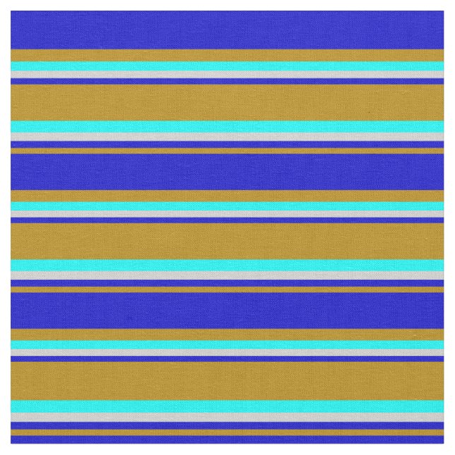 Dark Goldenrod, Blue, Light Gray & Aqua Pattern Fabric (Close Up)