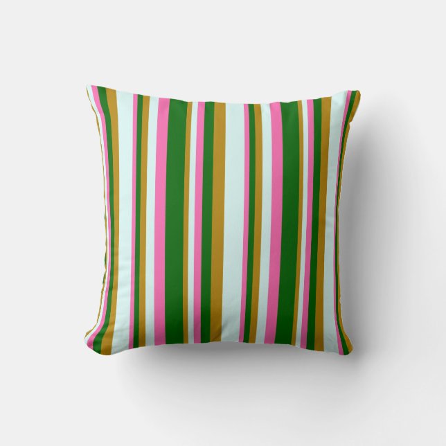 Dark Goldenrod, Light Cyan, Hot Pink & Dark Green Throw Pillow (Front)