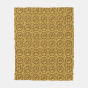 Dark Goldenrod Medieval Lions Fleece Blanket