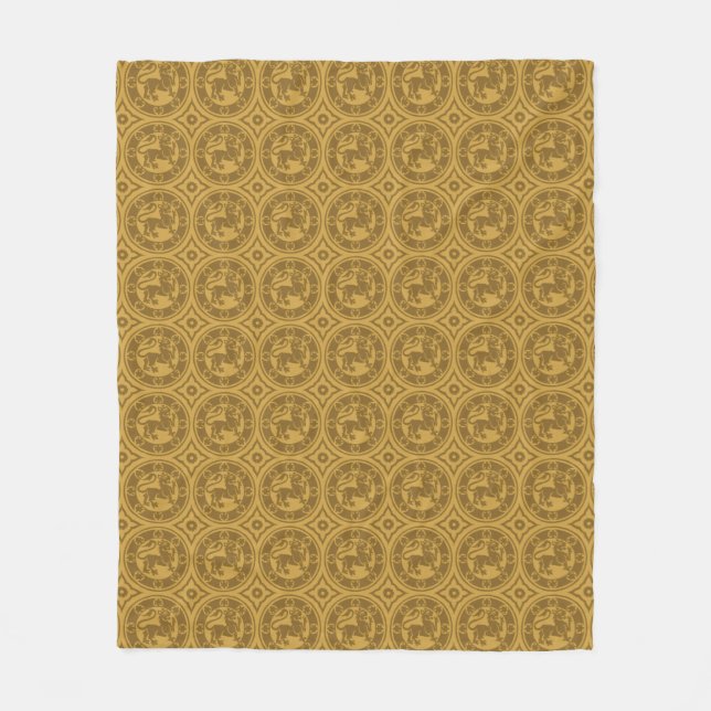Dark Goldenrod Medieval Lions Fleece Blanket (Front)