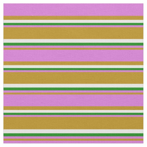 Dark Goldenrod, Orchid, Green & White Pattern Fabric