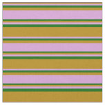 [ Thumbnail: Dark Goldenrod, Plum & Dark Green Lined Pattern Fabric ]