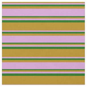 Dark Goldenrod, Plum & Dark Green Lined Pattern Fabric