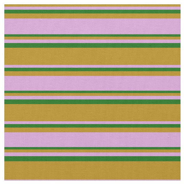 Dark Goldenrod, Plum & Dark Green Lined Pattern Fabric (Close Up)