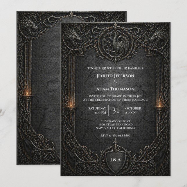 Dark GOT Gothic Halloween Wedding Invitation (Front/Back)