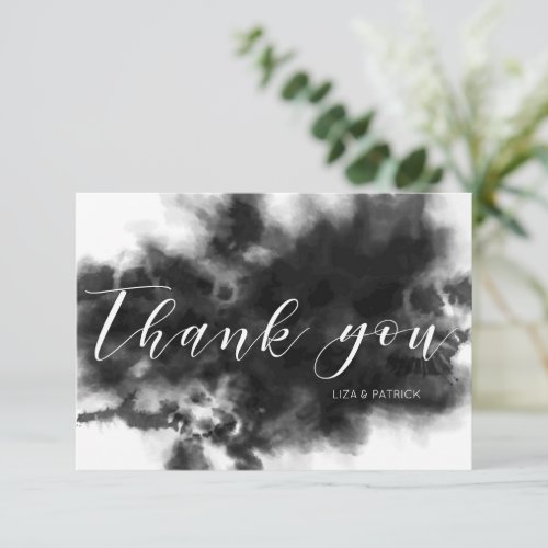 Dark Goth Black Watercolor Wedding Thank You Card