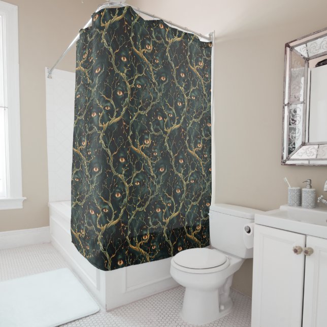 Dark Goth Garden Macabre Eyes Goblincore Halloween Shower Curtain (In Situ)