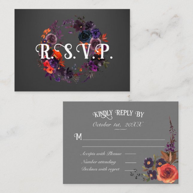 Dark Goth Halloween Wedding RSVP Enclosure Card (Front/Back)