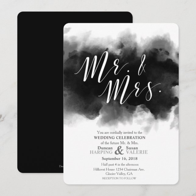 Dark Goth Mr and Mrs Watercolor Wedding Invitation (Front/Back)