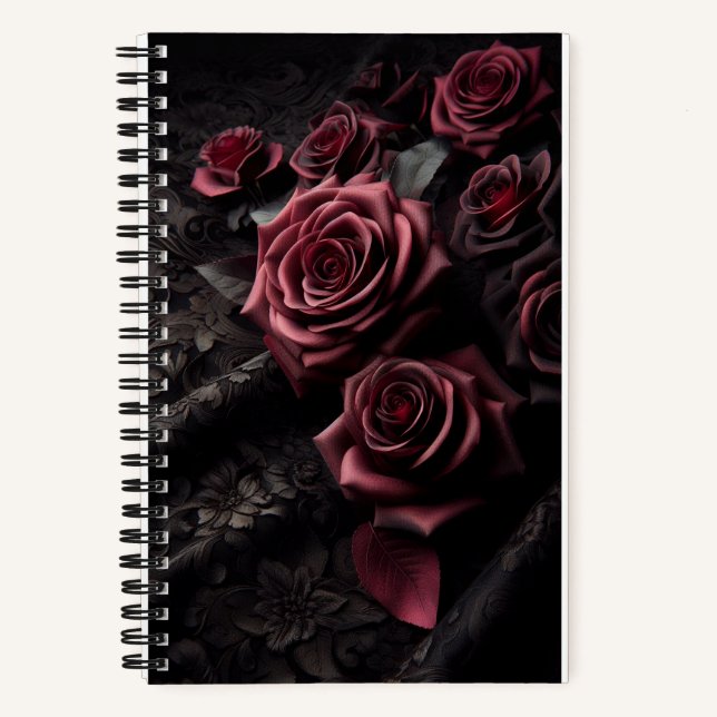 Dark Goth Pink Rose & Black Brocade Notebook (Front)