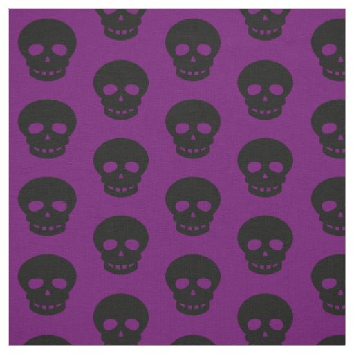 Dark Goth Purple Black Skulls Polka Dots Pattern Fabric