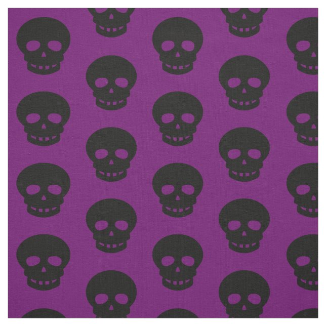 Dark Goth Purple Black Skulls Polka Dots Pattern Fabric (Swatch)
