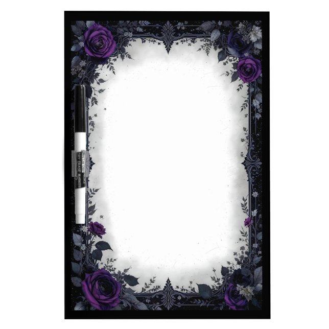 Dark Goth with Purple Roses Birthday Party Dry Erase Board (Front)