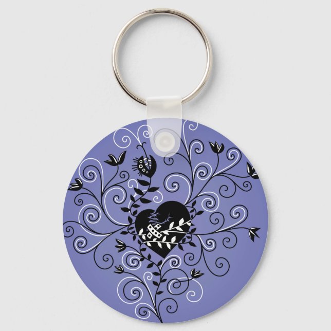 Dark Gothic Abstract Whimsical Fixed Broken Heart Keychain (Front)