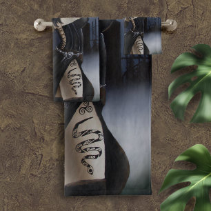 Dark Gothic Angel Death Sugar Skull Fantasy Bath Towel Set