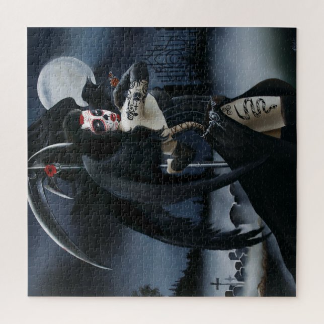 Dark Gothic Angel Death Sugar Skull Fantasy Jigsaw Puzzle (Vertical)