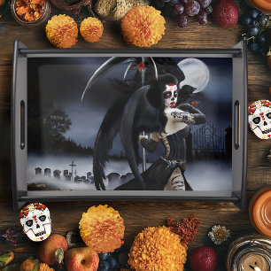 Dark Gothic Angel Death Sugar Skull Fantasy Serving Tray