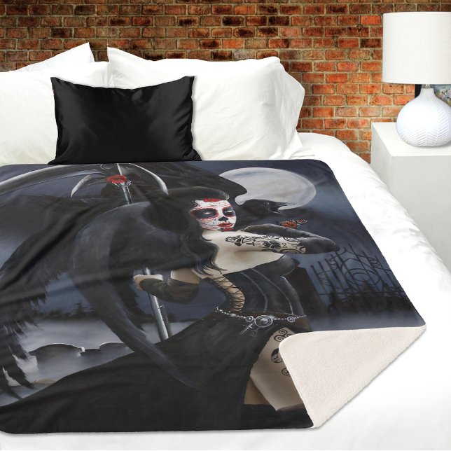 Dark Gothic Angel Death Sugar Skull Fantasy Sherpa Blanket (Creator Uploaded)