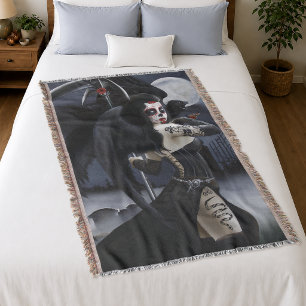 Dark Gothic Angel Death Sugar Skull Fantasy Throw Blanket