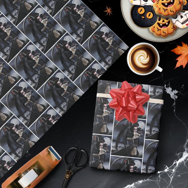 Dark Gothic Angel Death Sugar Skull Fantasy Wrapping Paper (Creator Uploaded)