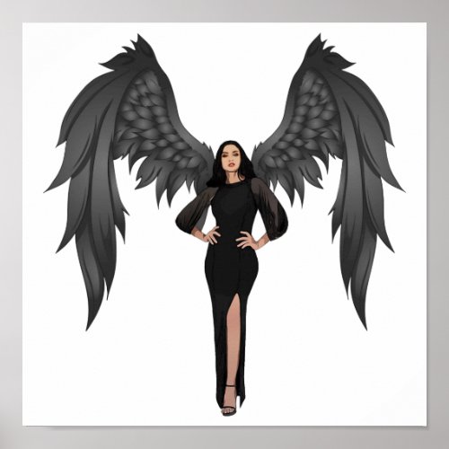 Dark Gothic Angel Pinup Girl Cartoon Fantasy Art Poster