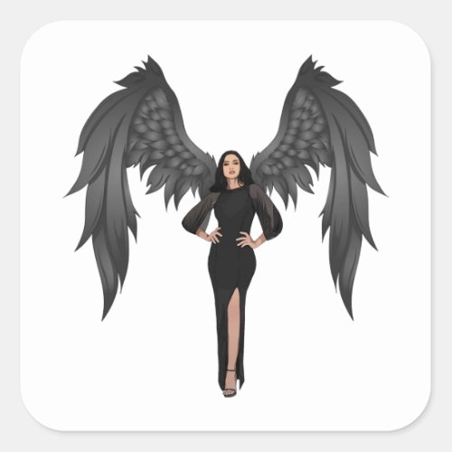 Dark Gothic Angel Pinup Girl Cartoon Fantasy Art Square Sticker